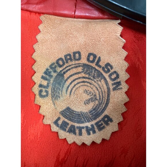 Rare VTG 80s Clifford Olson Red Leather Coat Hikable Sleeves M/L RW10345 - Picture 4 of 16